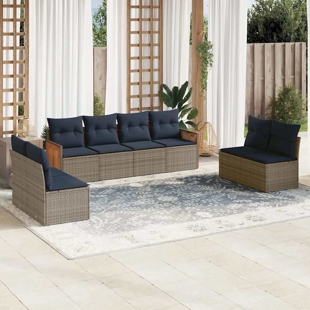 Set Divani da Giardino 8 pz con Cuscini Grigio in Polyrattan 3227573
