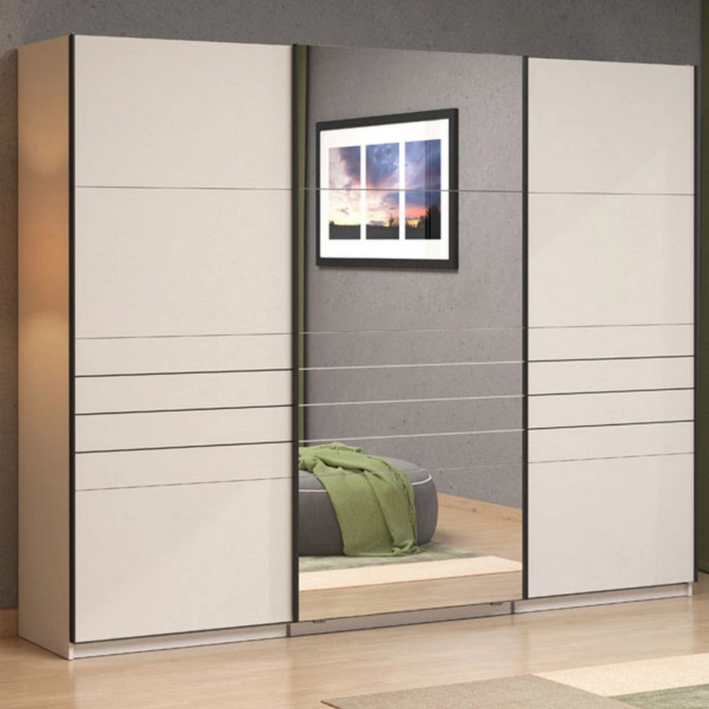 Armadio Camera da Letto Tures, Guardaroba Grande Appendiabiti, 267x217h cm Bianco Crema