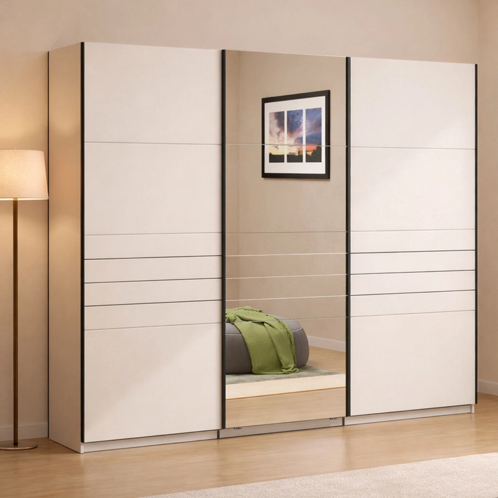 Armadio Camera da Letto Tures, Guardaroba Grande Appendiabiti, 267x217h cm Bianco Crema
