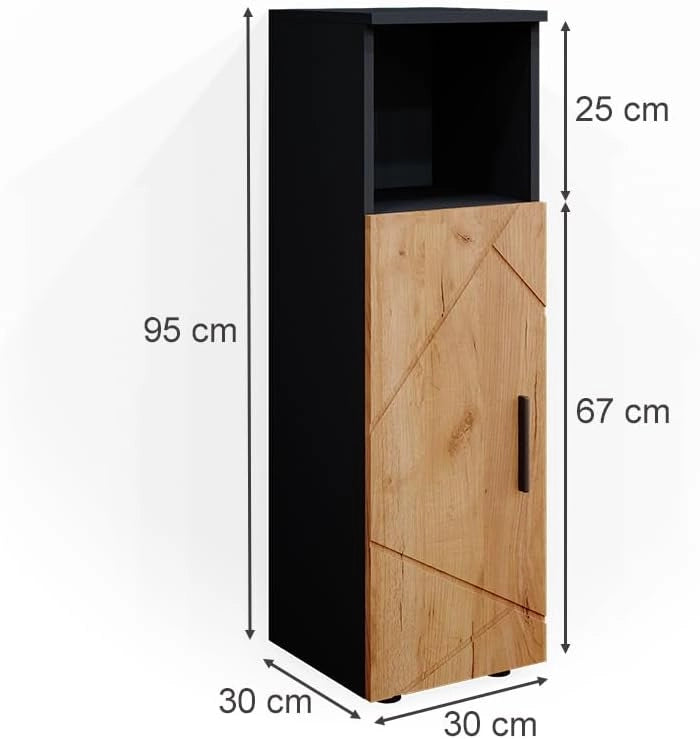 Mobiletto bagno Irma, Quercia dorata/antracite, 30 x 95 cm, per la conservazione di accessori da bagno e combinabile con Irma