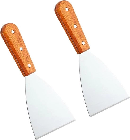 Spada in acciaio inossidabile per spalmare con manico in legno - per grigliate e pulizia di padella a griglia - accessori per cucina per Teppanyaki - attrezzatura da cucina per griglia - spada in acciaio inossidabile di alta qualità.