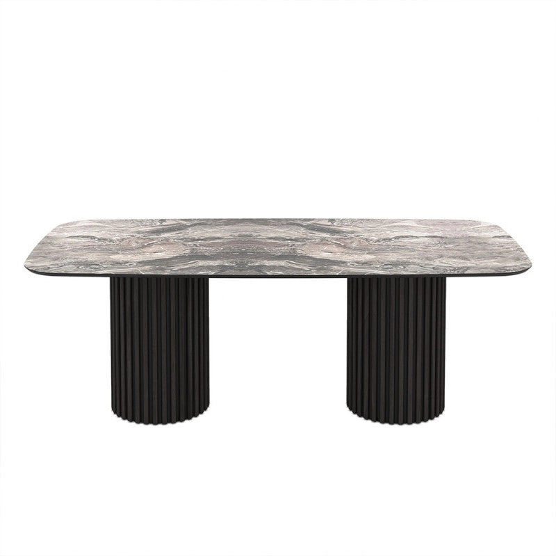 Tavolo fisso Oslo con piano effetto marmo nero arabesque e struttura in legno nero