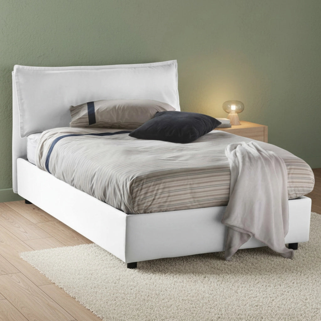 Attinia, Letto Piazza e Mezza Materasso Incluso Made in Italy, Bianco