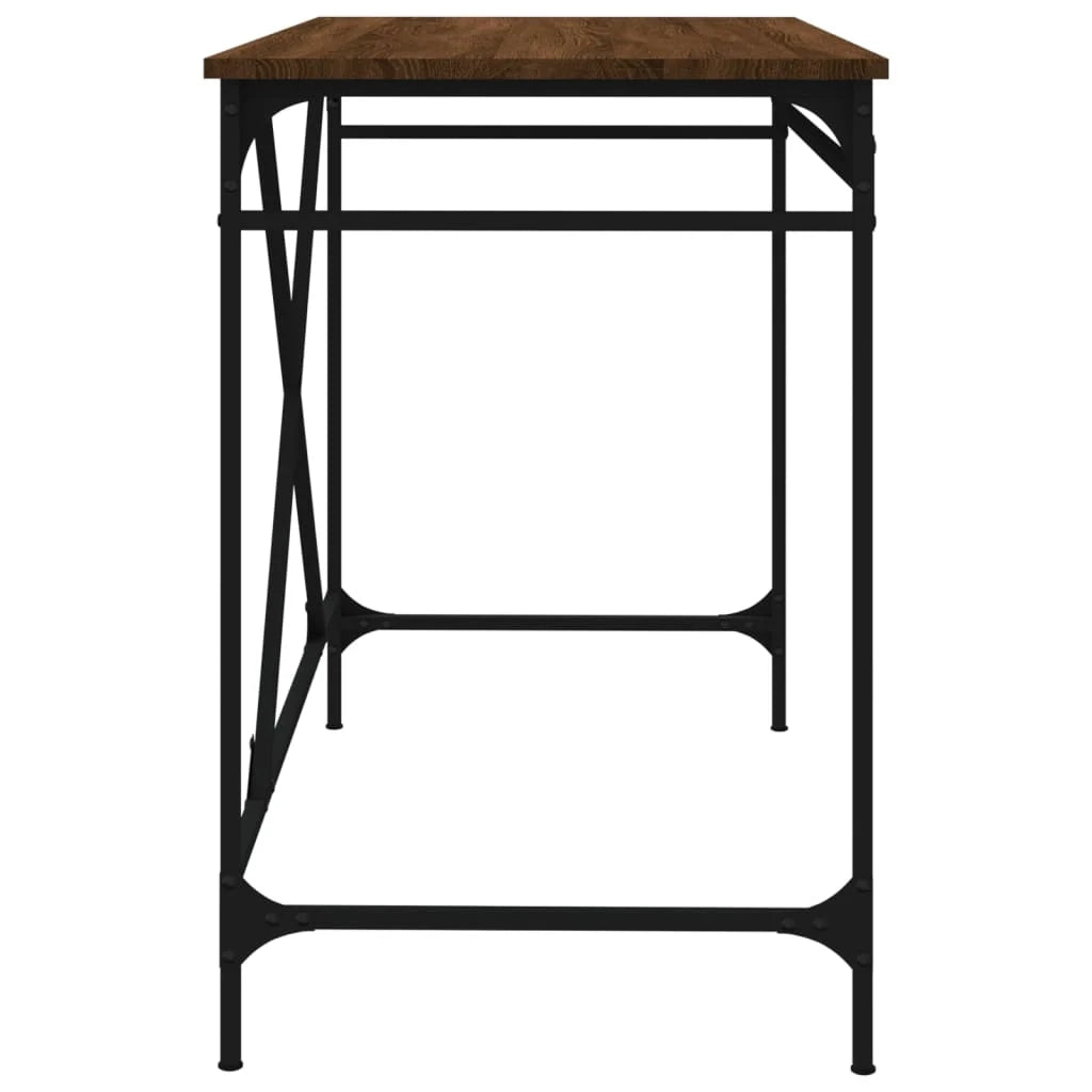 Scrivania tavolo postazione di lavoro mobile per computer studio rovere 100 x 50 x 75 cm legno ingegnerizzato e ferro marrone 02_0023598