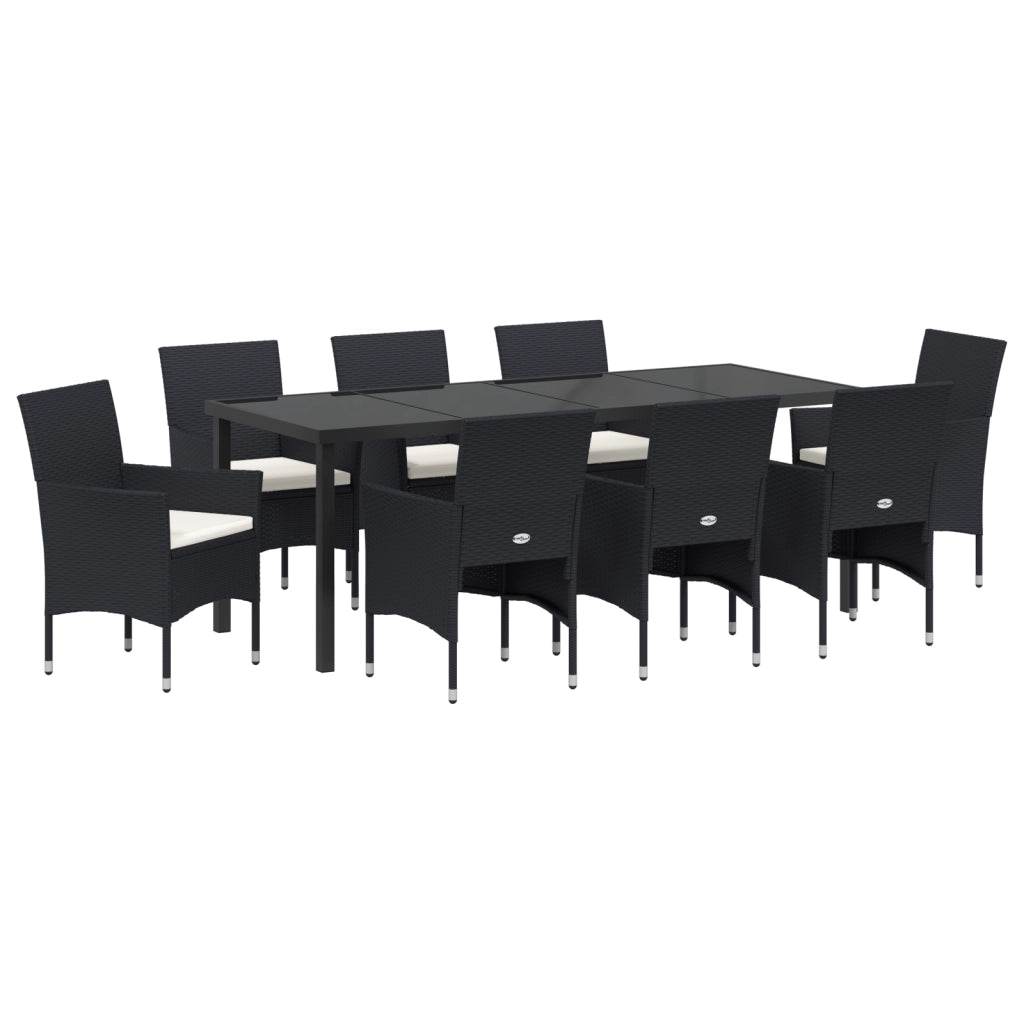 Set da pranzo giardino 9 pezzi Nero Polyrattan