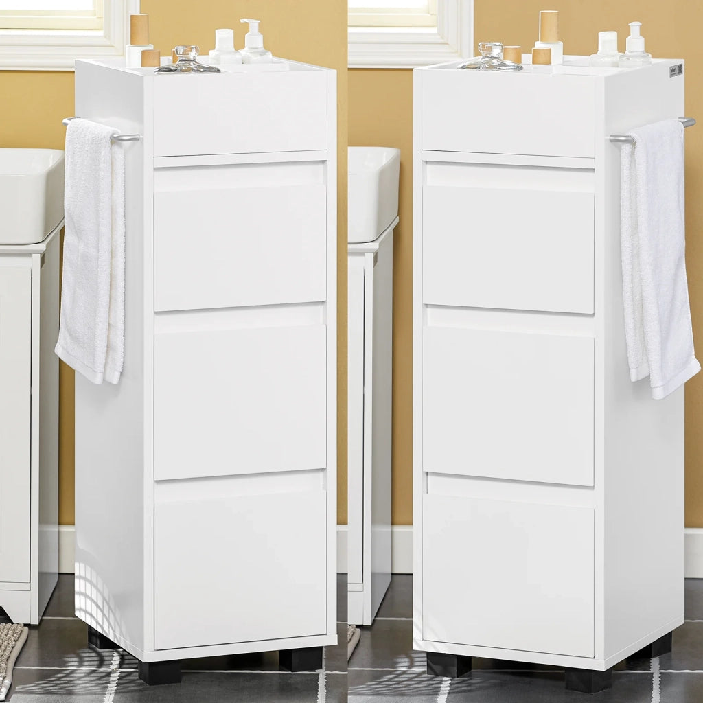 Mobiletto Bagno salvaspazio Cassettiera Bagno 3 cassetti e 4 Scomparti da organizzare L30*P30*A90 cm Bianco BZR29-W