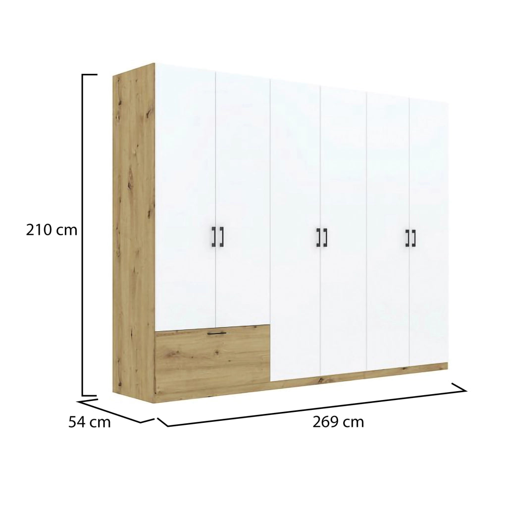 Armadio Camera da Letto Lezasana, Guardaroba Grande 3 Ripiani, 269x210h cm Bianco