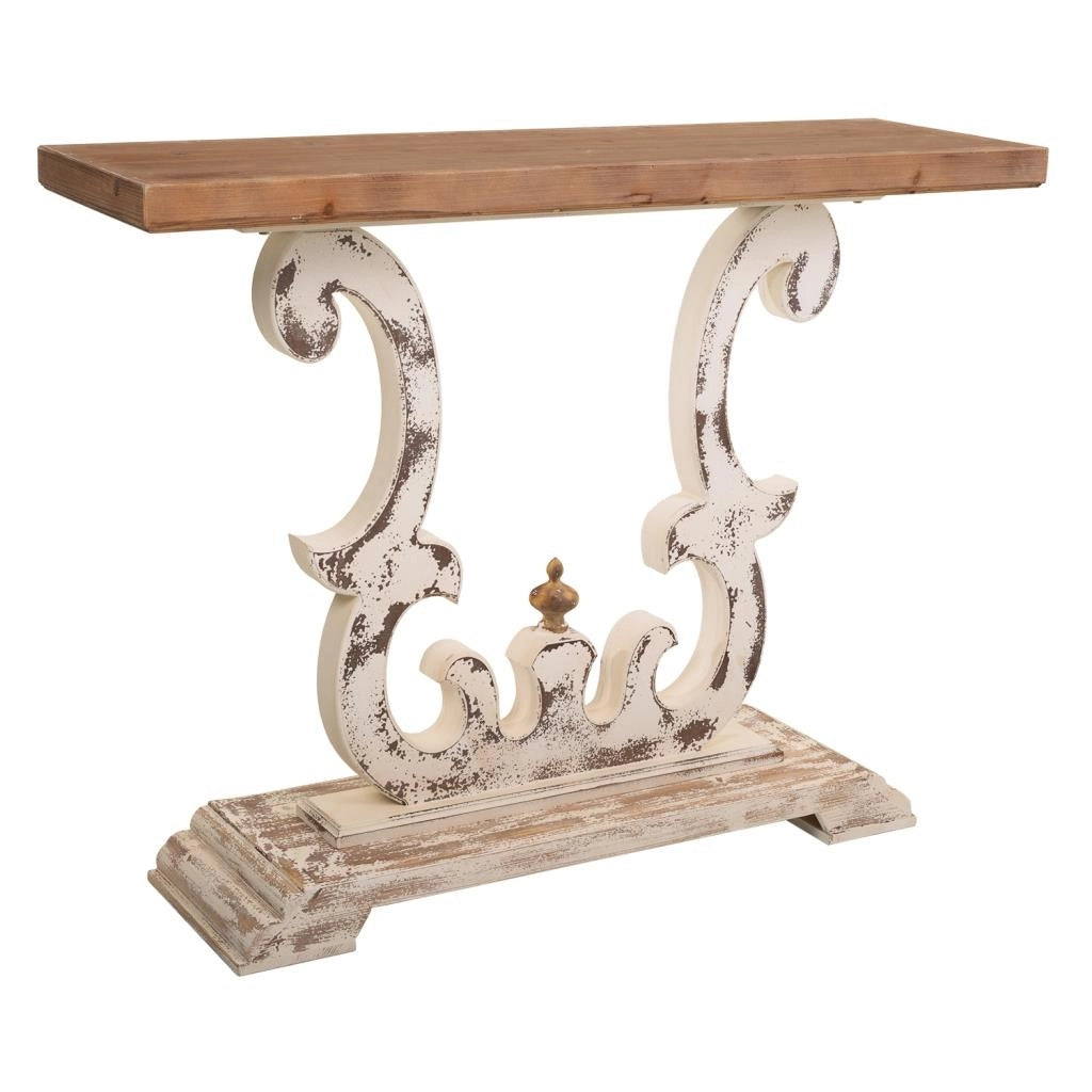 Mobile da ingresso in legno bianco intagliato 120x36x92h