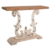 Mobile da ingresso in legno bianco intagliato 120x36x92h