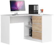 Scrivania angolare AKORD B16 Bianco 124 cm 3 cassetti inserto frontale Sonoma Quercia 124x85x77 cm Modello a destra