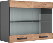 Mobile da cucina in vetro R-Line, Quercia dorata, 80 cm, per la libera combinazione all'interno di sistemi cucina modulari