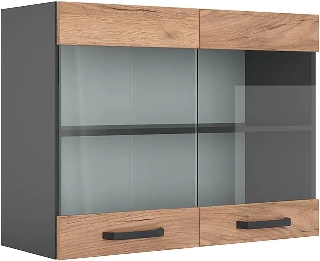 Mobile da cucina in vetro R-Line, Quercia dorata, 80 cm, per la libera combinazione all'interno di sistemi cucina modulari