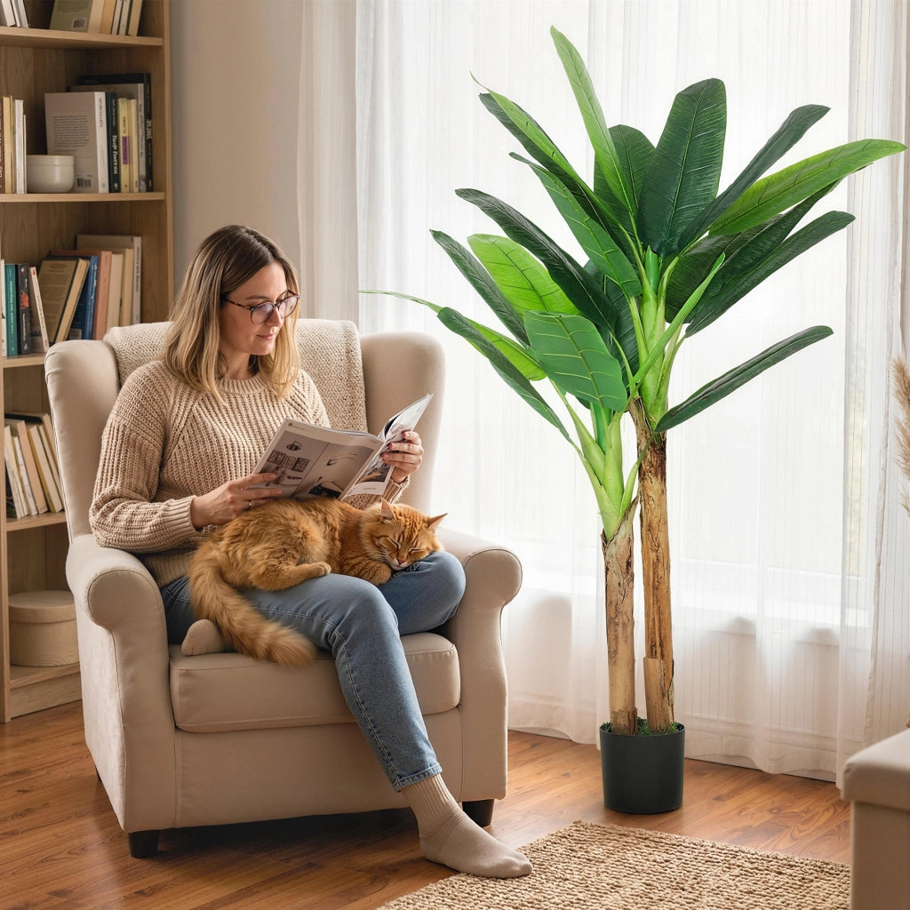 Albero di Banano Artificiale ¨C Zephmum ¨C Verde 150 cm con Vaso e Tronchi