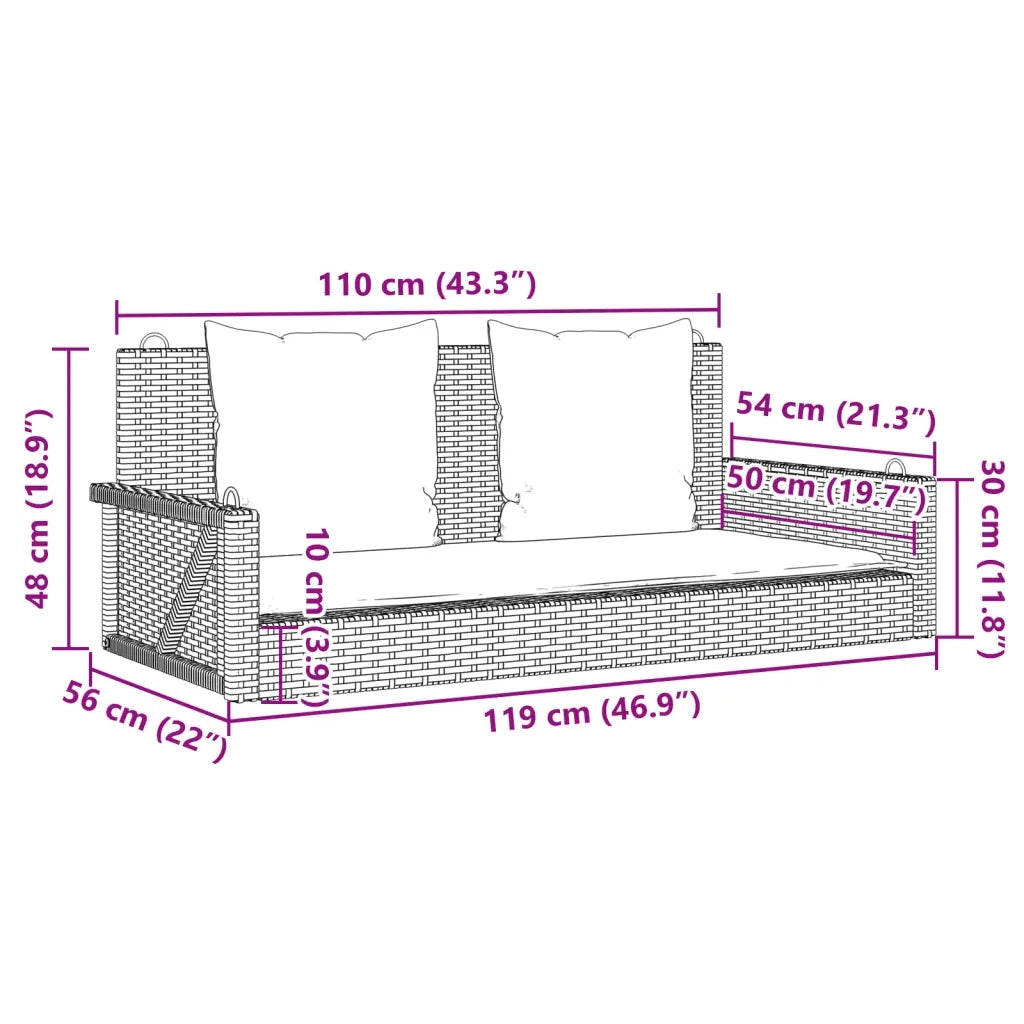 Panca da Giardino | Panchina a Dondolo con Cuscini Beige 119x56x48 cm in Polyrattan