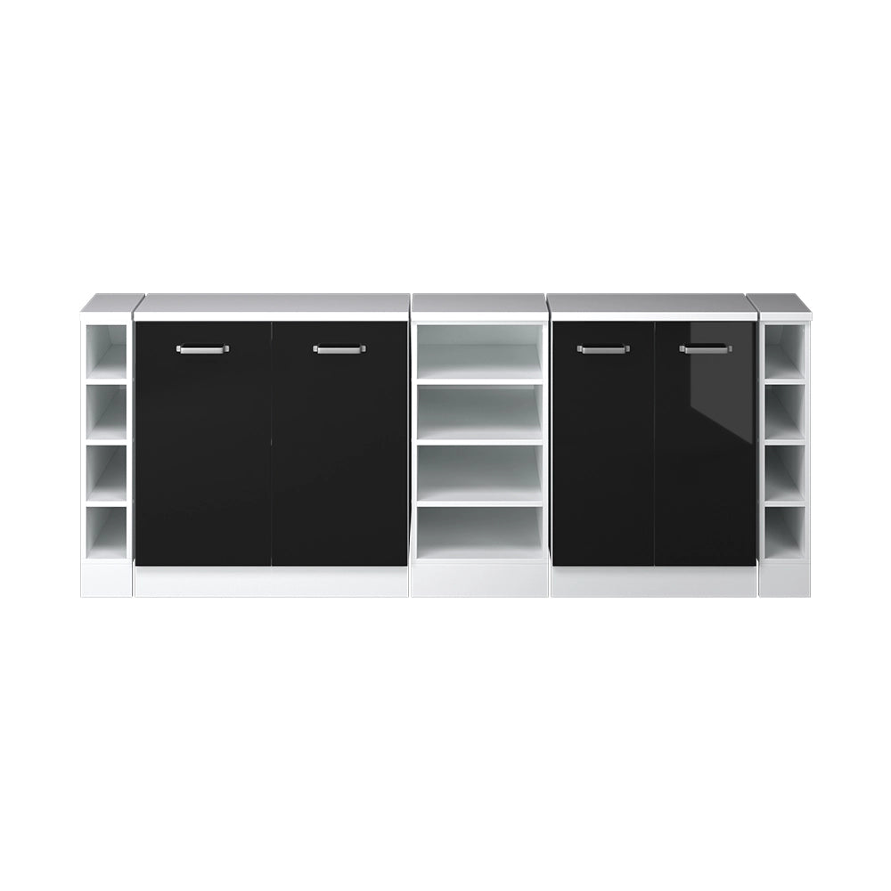Mobile cucina sottotetto R-Line Nero lucido/Bianco 210 cm Set di 5 carcasse armadio profondità 60 cm Vicco