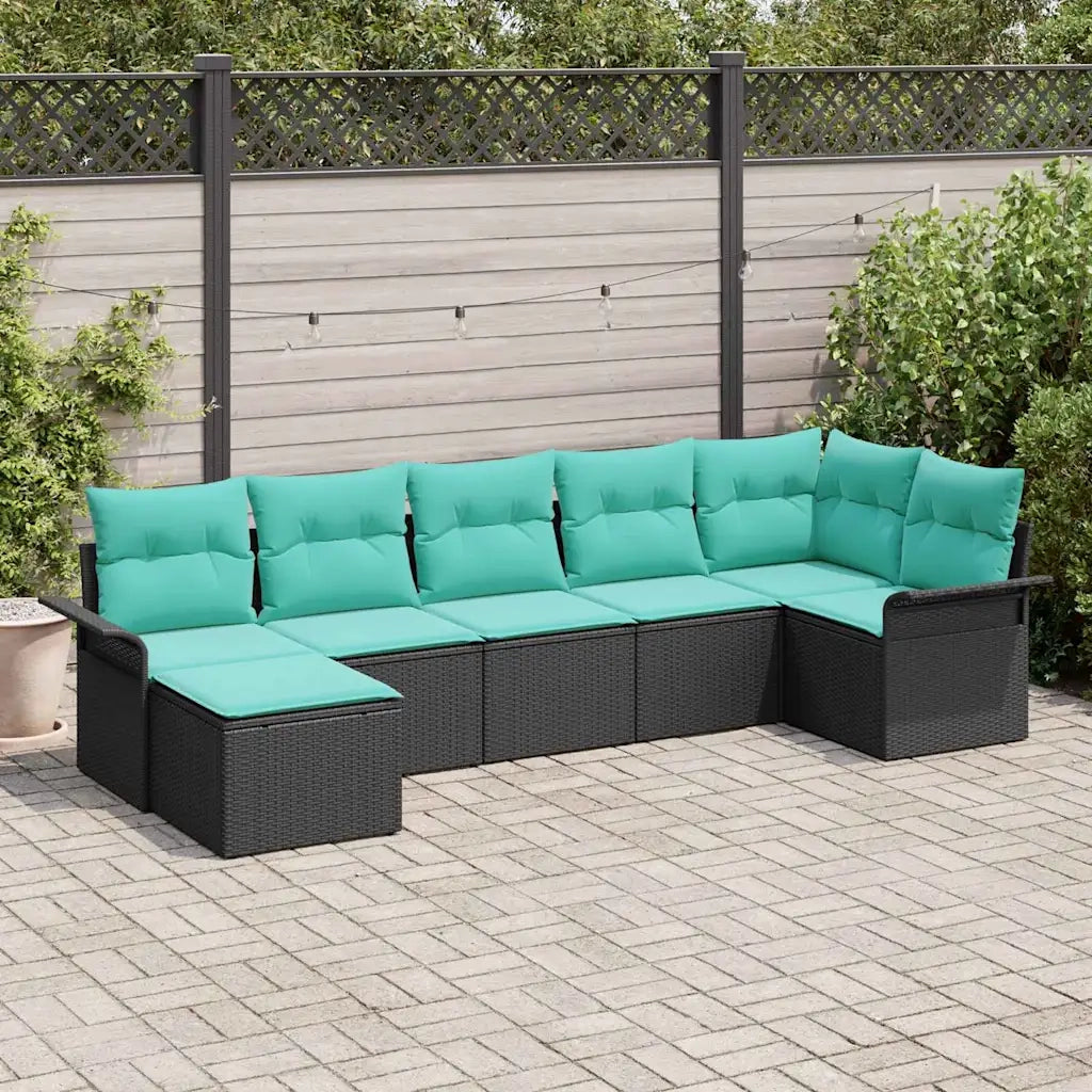 Set Divano da Giardino con archiviazione 7 pcs Nero polyrattan