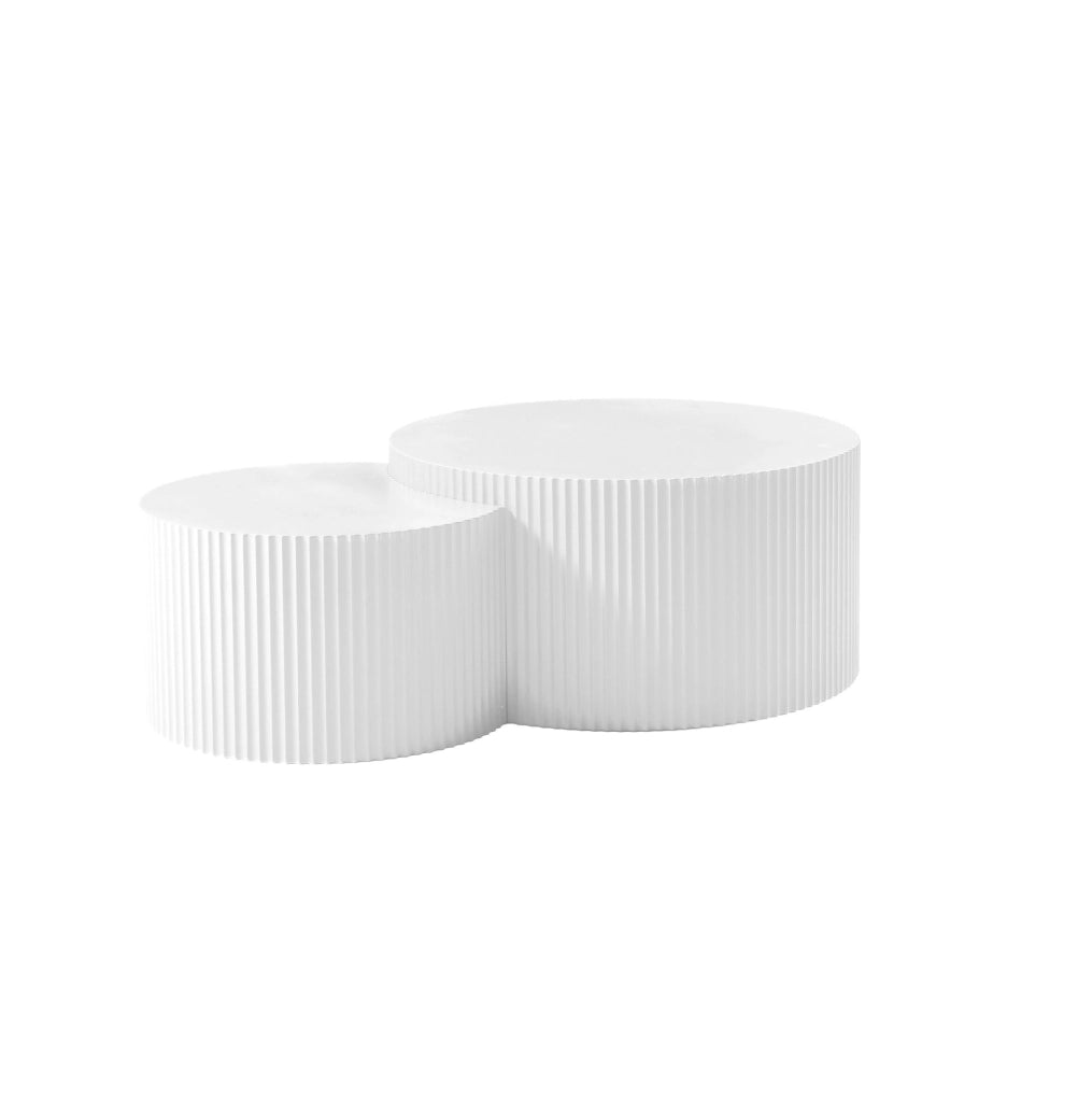 Set di 2 tavolini da caffè a incastro in MDF bianco Ø60/40 cm