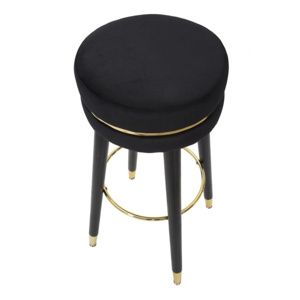 Sgabello da bar Paris nero e gold in tessuto su gambe nere – H 74 cm
