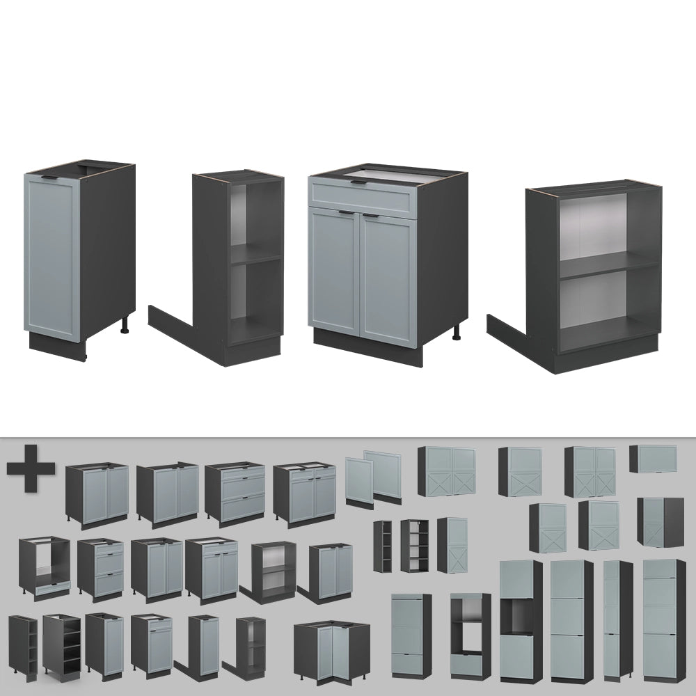 Isola cucina Fame-Line Blu-grigio chiaro/Antracite 90 cm con cassetto, senza piano di lavoro Vicco