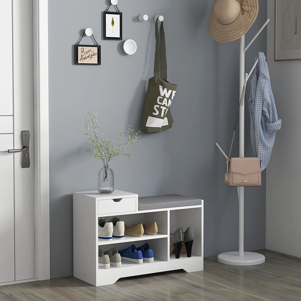 Scarpiera con Banco 1 Cassetto 3 Scomparti ¨C Zephmum ¨C MDF Bianco 76.5x30x52 cm