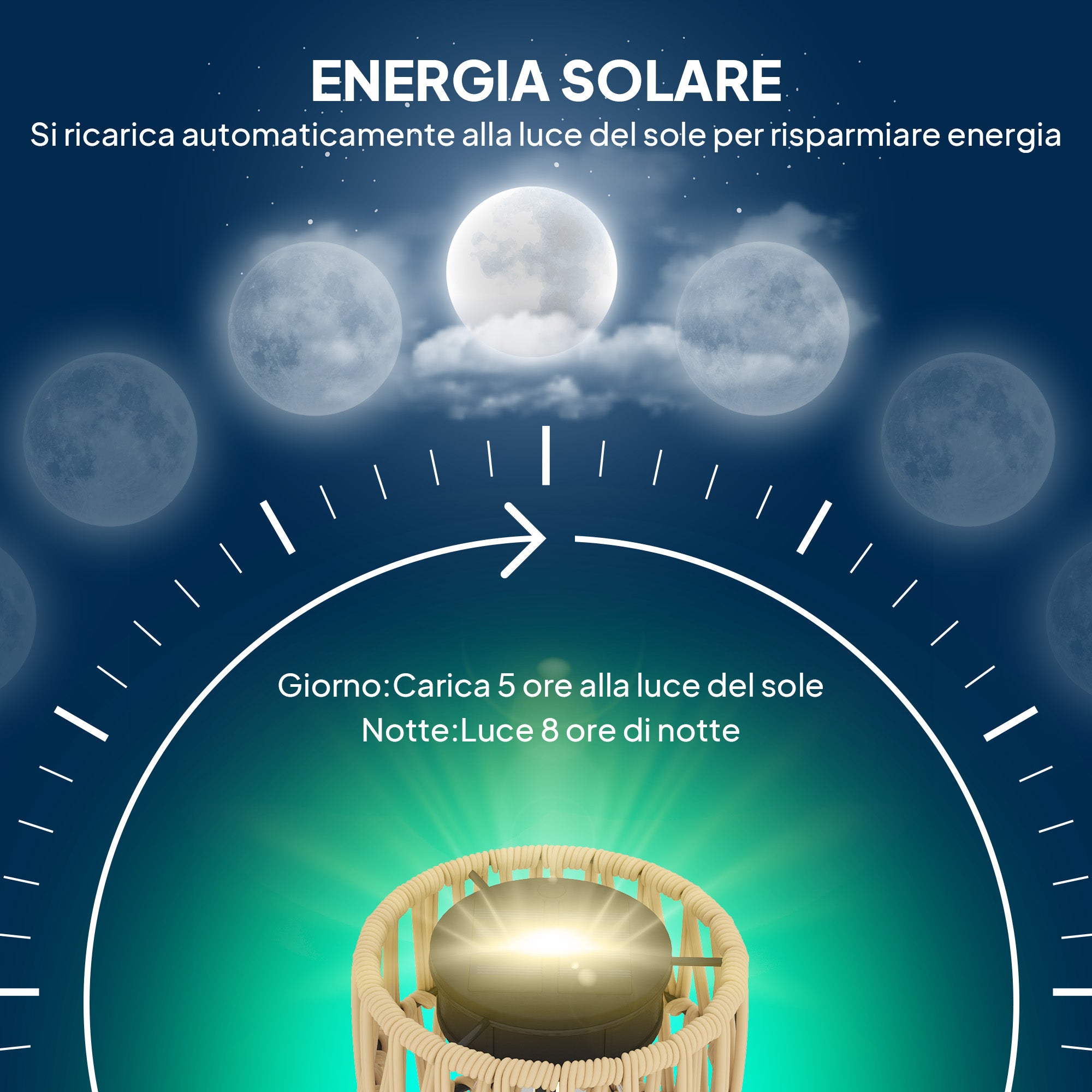 Lampada Solare da Esterno in stile Boho 45x45x178 cm in Rattan PE e Acciaio Nero e Giallo