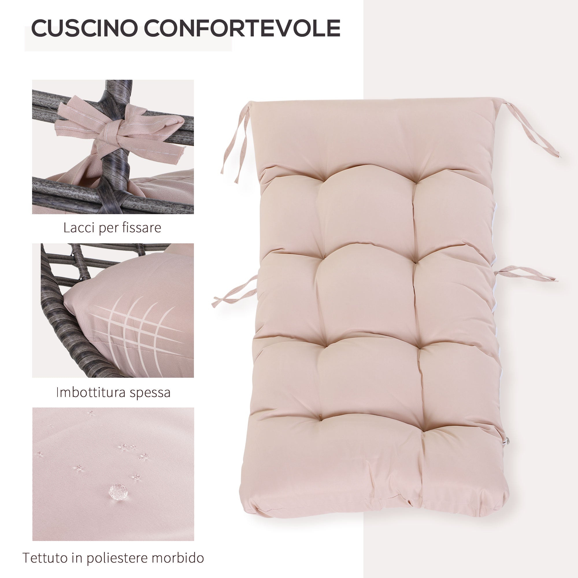 Poltrona da Giardino in Vimini 101x89x156 cm con Cuscino  Beige
