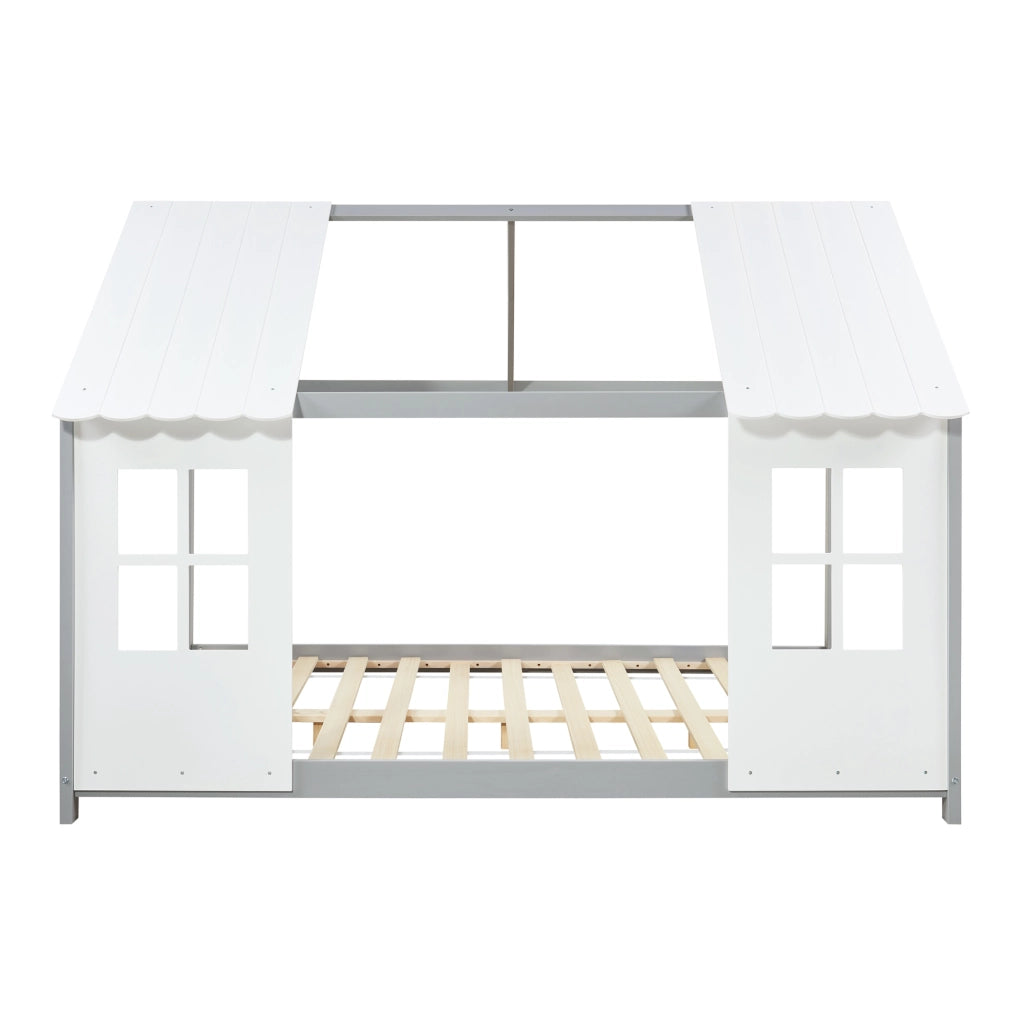 Letto Tostedt per Cameretta a Forma di Casetta Semiaperta 120 x 200 cm Grigio / Bianco [en.casa]