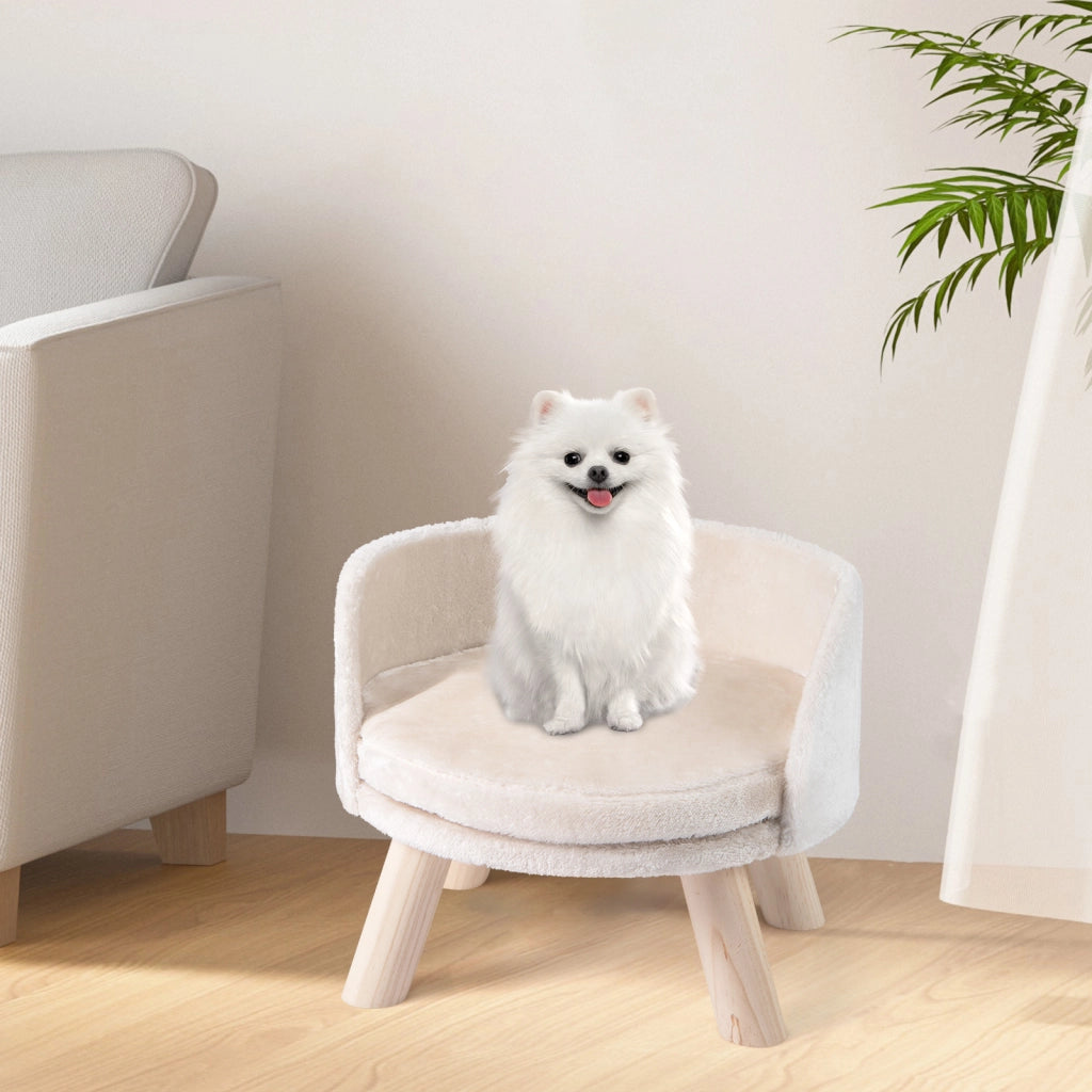 Divano letto per cani con cuscino rotondo imbottito e 4 gambe in legno di pino-Dormeuse Letto rialzato per animali con cuscino rimovibile Beige