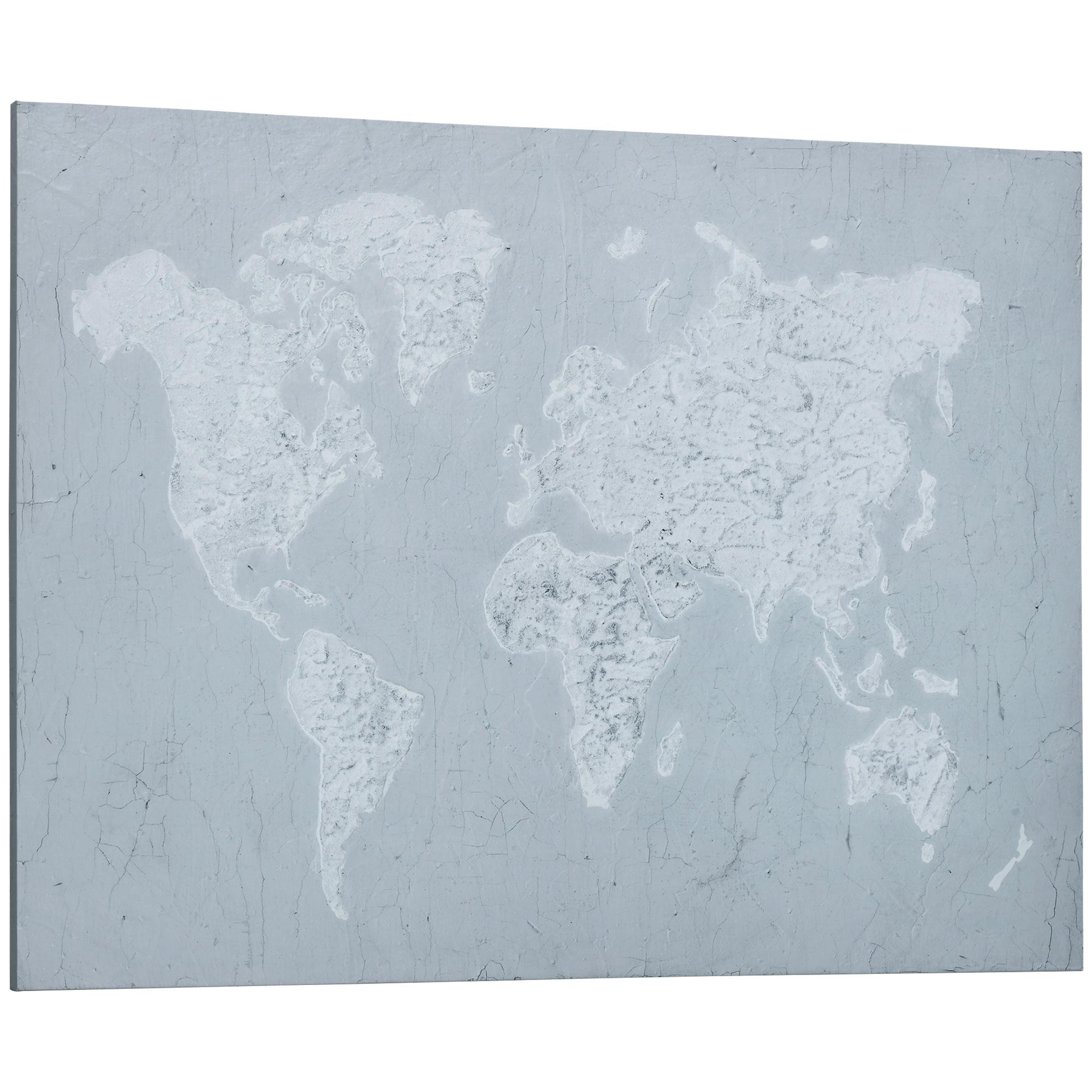 Stampa su Tela Mondo 120x90 cm in Legno di Pino Grigio e Bianco