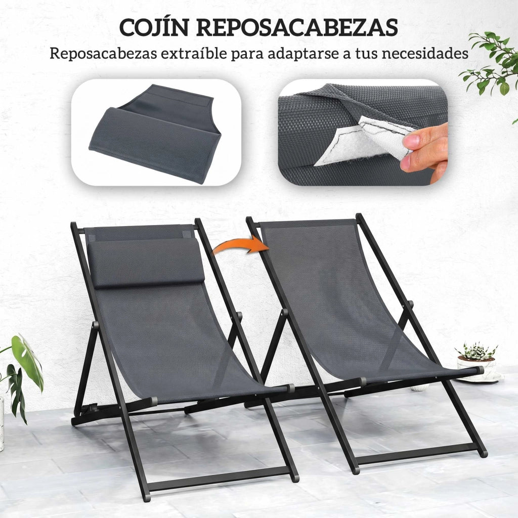 Set 2 Poltrone Pieghevoli ¨C zephmum ¨C Grigio Alluminio 60x100x85 cm