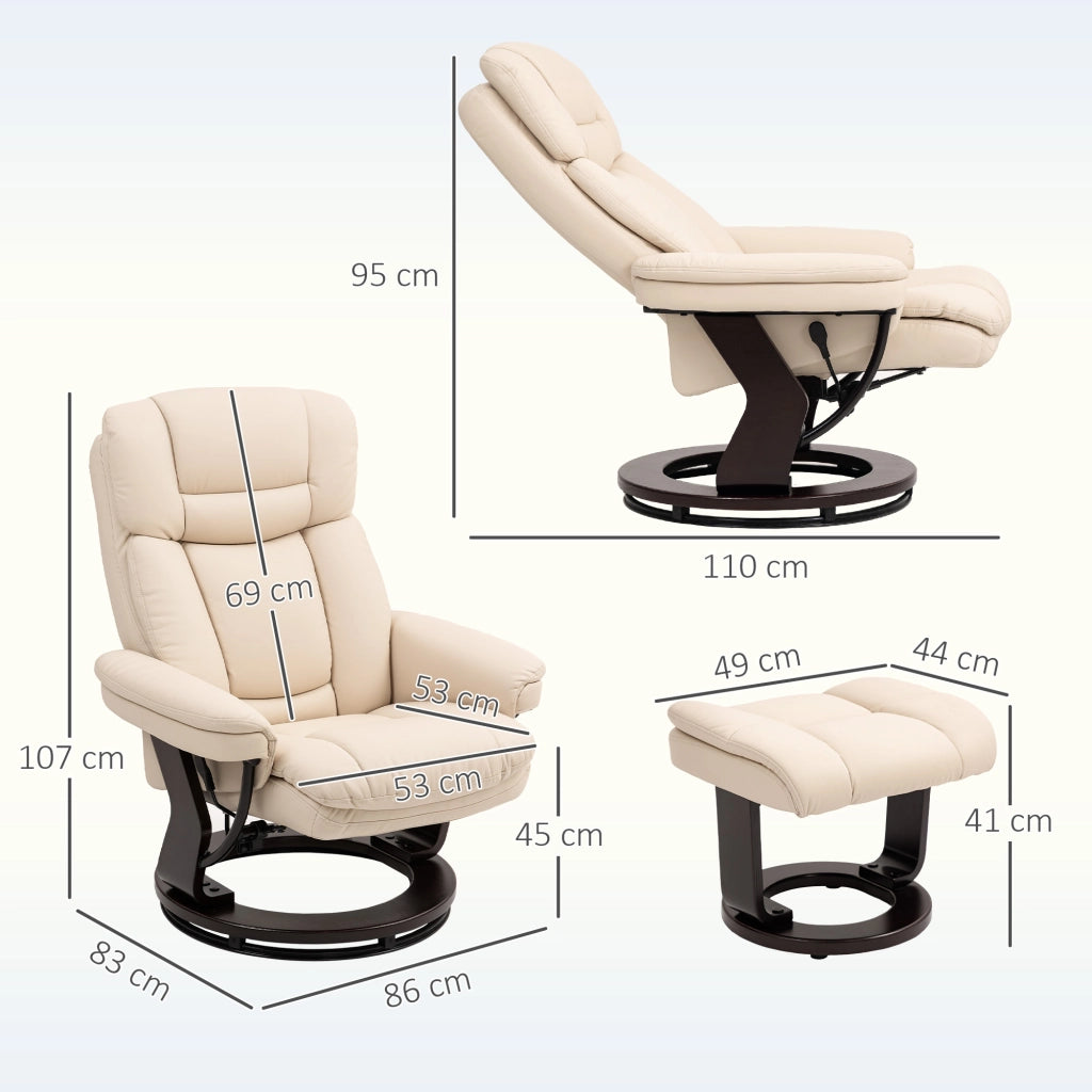 Poltrona relax con poggiapiedi ¨C zephmum ¨C rivestimento in similpelle, reclinabile, girevole, 86x83x107 cm, crema