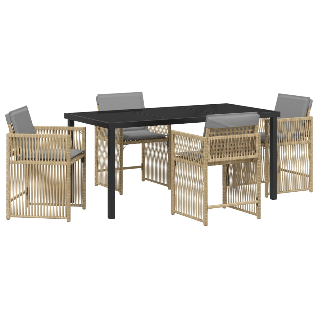 Set da Pranzo Giardino 5 Pezzi con Cuscini Beige Rattan Sintetico