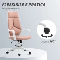 Sedia da Ufficio in Tessuto con Dondolo, Altezza Regolabile e Seduta Girevole, 63x63x117-127 cm, Rosa