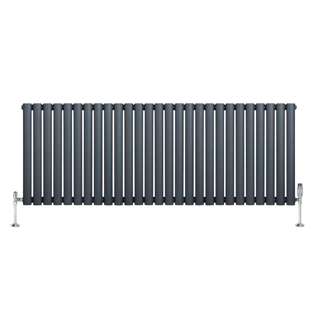 Radiatore Orizzontale Ovale 600x1620mm Grigio Antracite con Valvole TRV
