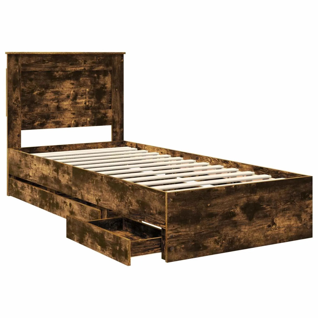 Struttura del letto con cassetto Rovere fumé 90 x 190 cm 3410207