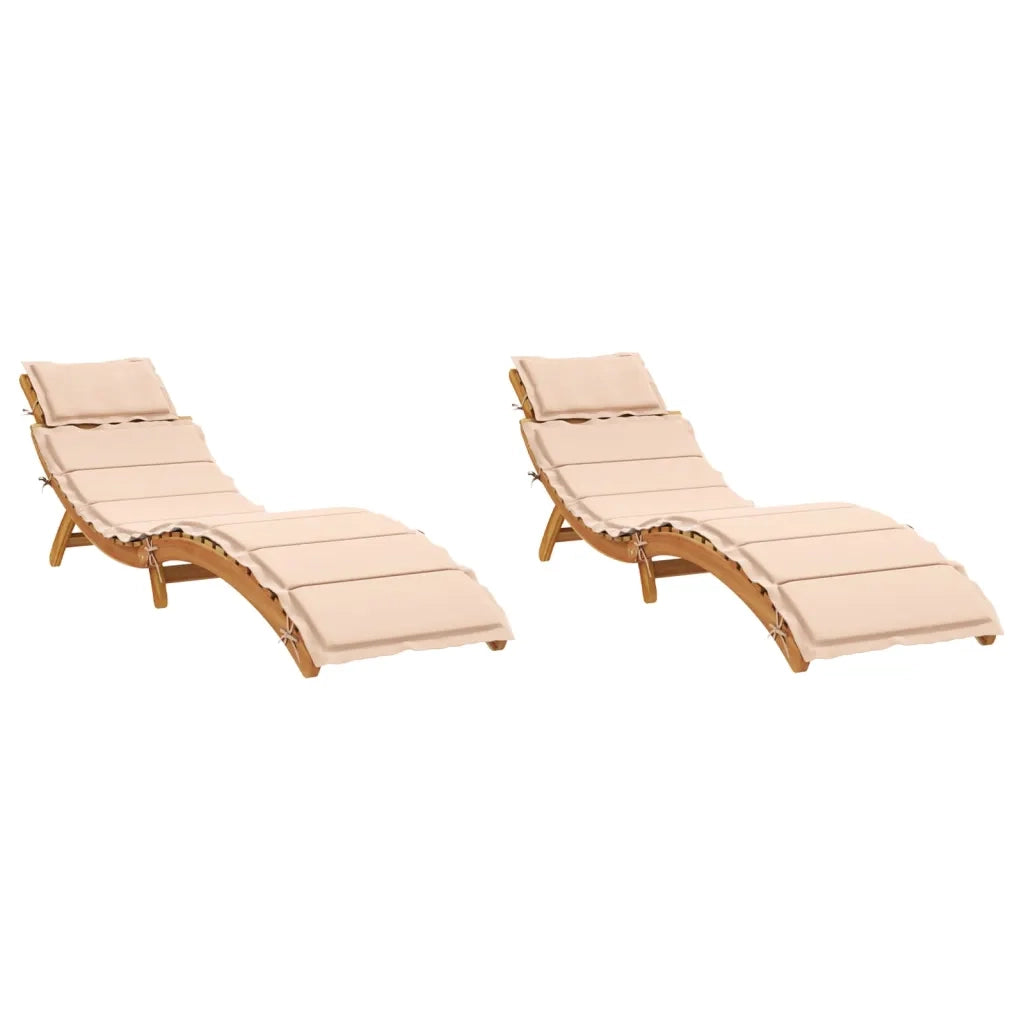 Lettini PrendiLettino sole | Sdraio da giardino | Lettino da sole con Cuscini 2 pz Beige Legno Massello Acacia