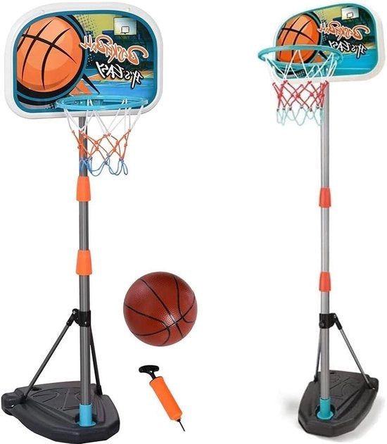 Palo da basket con altezza regolabile fino a 158 cm - Giocattoli per bambini - Base riempibile - Sport all'aperto - Pompaggio gonfiabile
