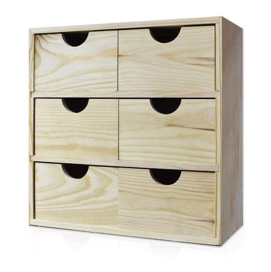 Cassettiera da Tavolo  6 Cassetti 32x32x14 cm in Legno di Pino Massello Naturale