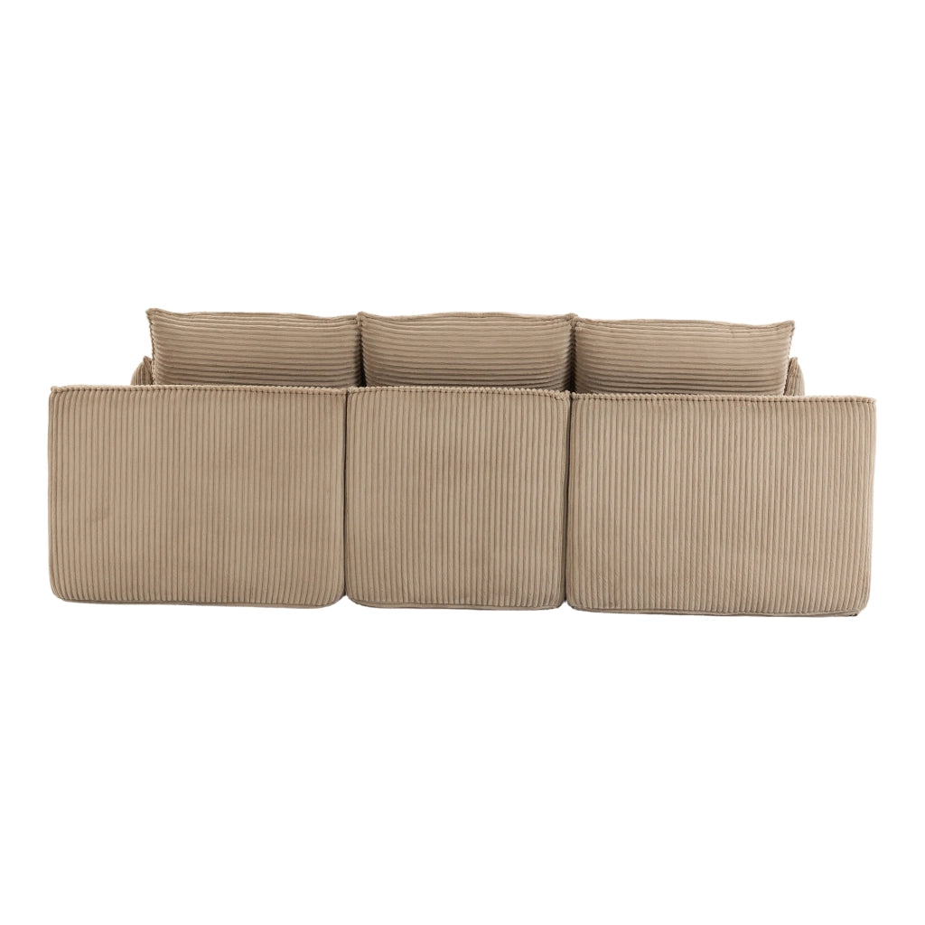 DIVANO modulare 3 posti 263x167x85 cm in corduroy khaki con pouf