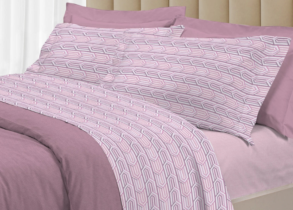 Completo Lenzuola Letto 100% Cotone Italy 3027 Disegno Henry - Piazza E Mezza - Rosa