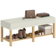 Panca scarpiera con seduta imbottita e ripiano ¨C Xylo ¨C Legno massello di hevea naturale 120x44x48cm