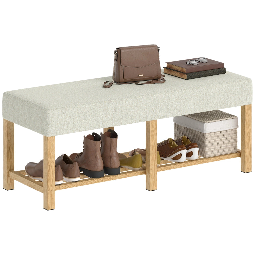 Panca scarpiera con seduta imbottita e ripiano ¨C Xylo ¨C Legno massello di hevea naturale 120x44x48cm
