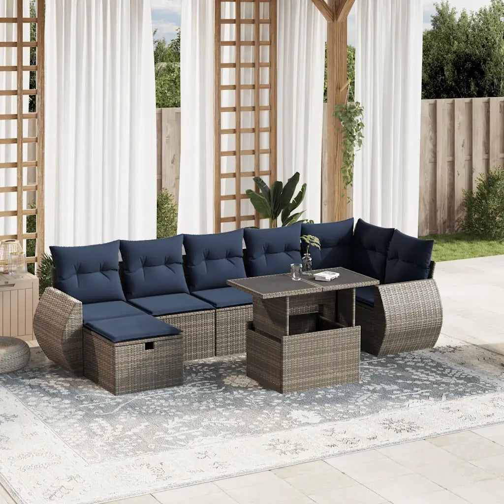 Set Divani da Giardino 8 pz con Cuscini Grigio in Polyrattan 3275151