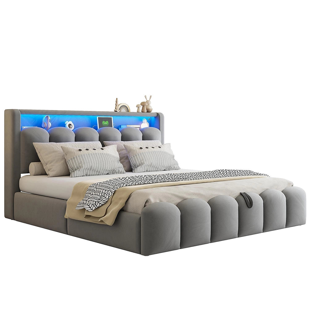 Letto 180x200cm?- Xylo - velluto petali USB grigio