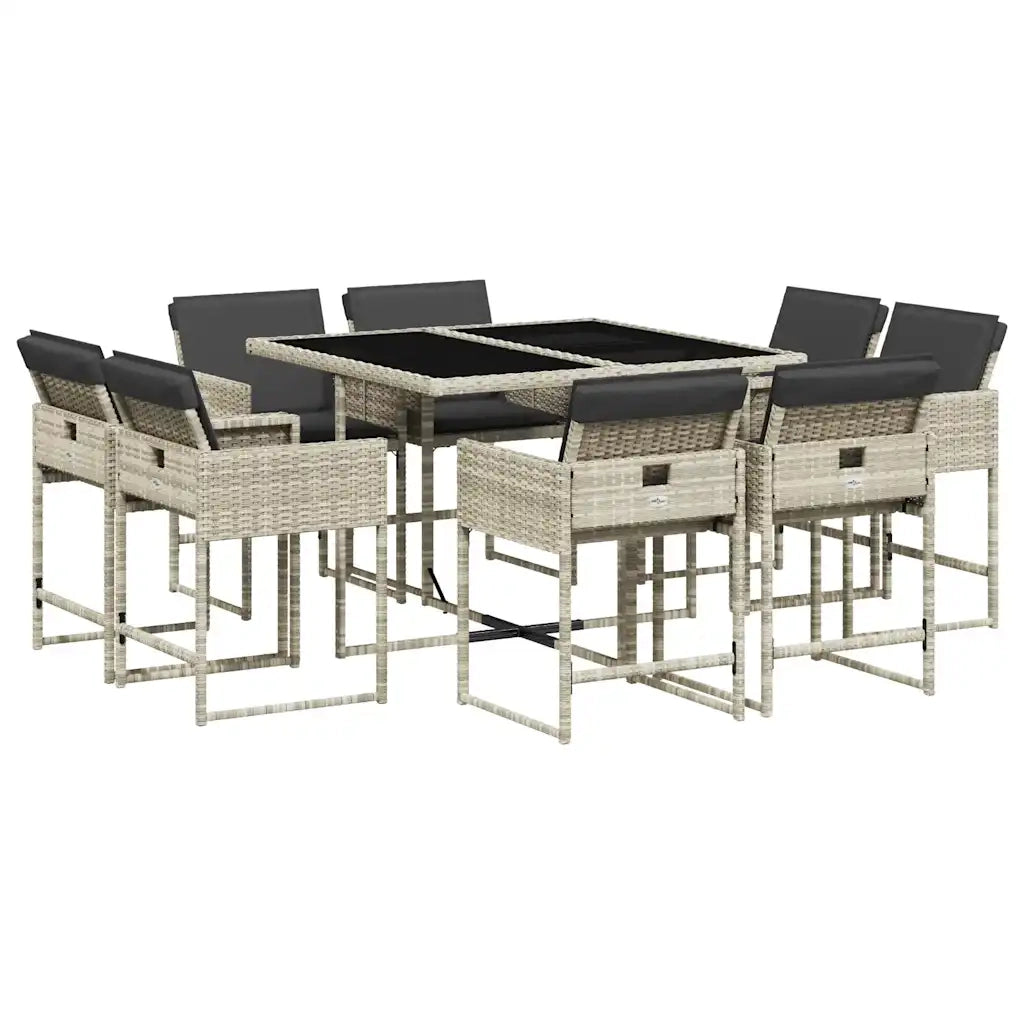 Set Pranzo da Giardino 9pz con Cuscini Grigio Chiaro Polyrattan 3211379