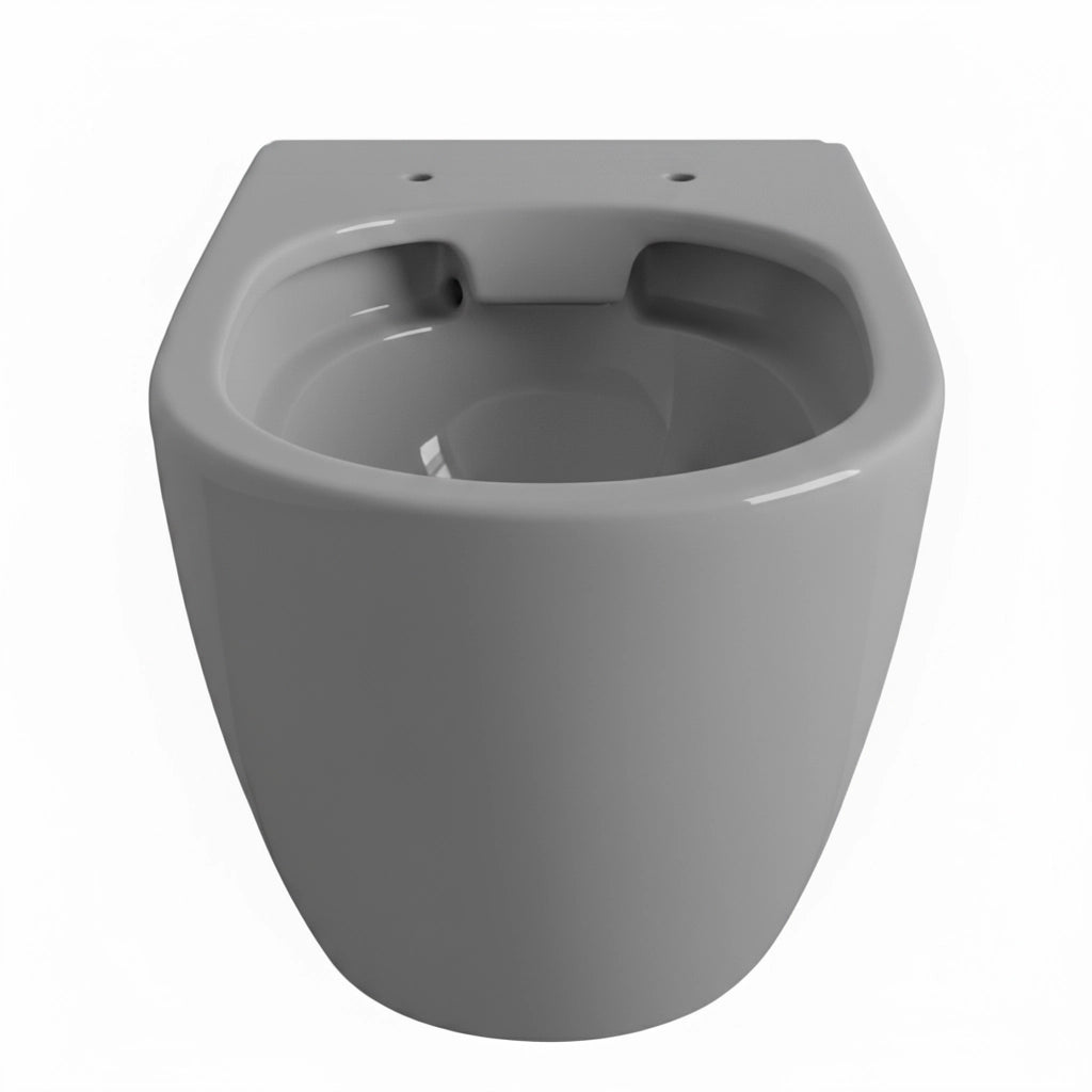 Coppia Sanitari Rimless Filomuro Vaso WC Filo Parete Tornado Flush Senza Brida Bidet Design Moderno Ceramica Copriwater Soft Close Grigio Opaco