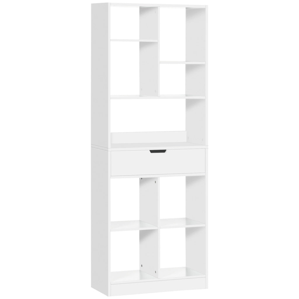 Libreria in Legno con 1 Cassetto e 9 Scomparti ¨C zephmum ¨C 60x26x158 Bianco