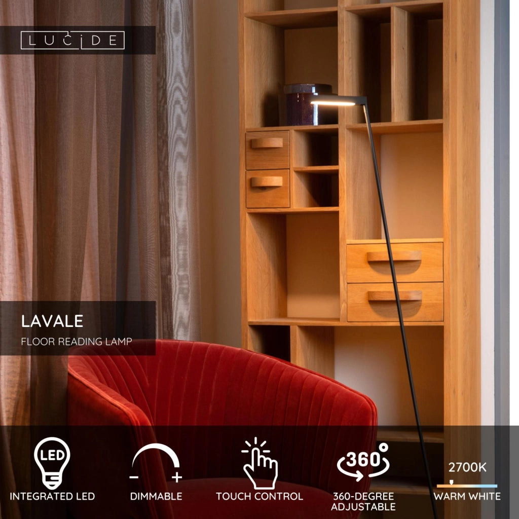 Lampada da terra LED nera regolabile LAVALE Lucide