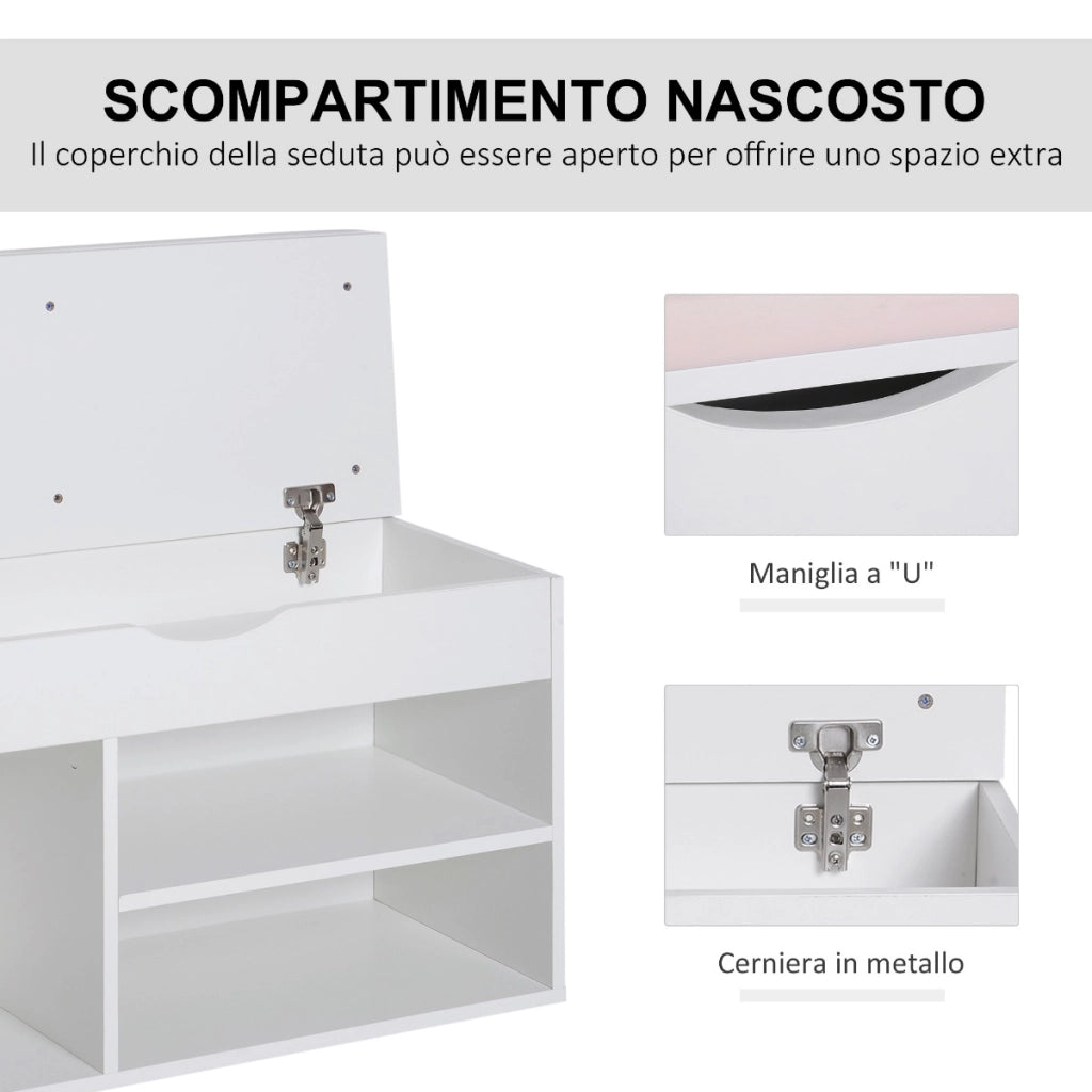 EasyComfort Panca Scarpiera, Mobile Portascarpe Salvaspazio con Sedile Imbottito Ribaltabile da Ingresso Legno, 80x30x47cm, Bianco
