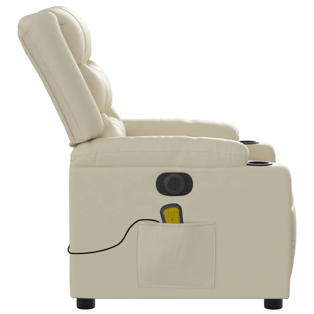 Poltrona Massaggiante | Sedia Relax Elettrica Reclinabile Crema Similpelle